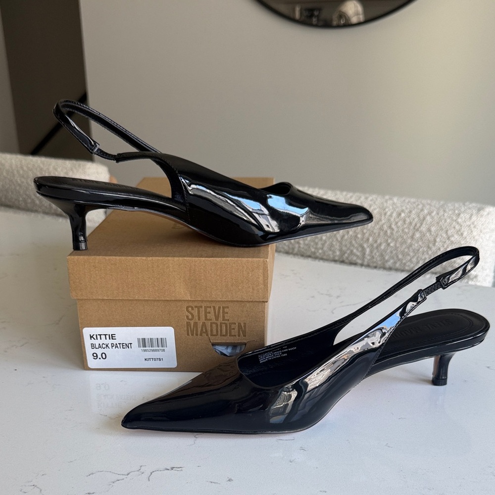 Steve Madden Black Patent Kittie Slingback Heels
